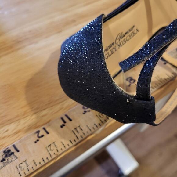 Badgley Mischka Black Rhinestone Strappy Wedge Worn Once Designer size 10 - Picture 8 of 9